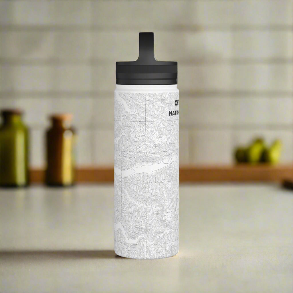 Olympic National Park Topographic Stainless Steel Water Bottle Handle Lid Printify