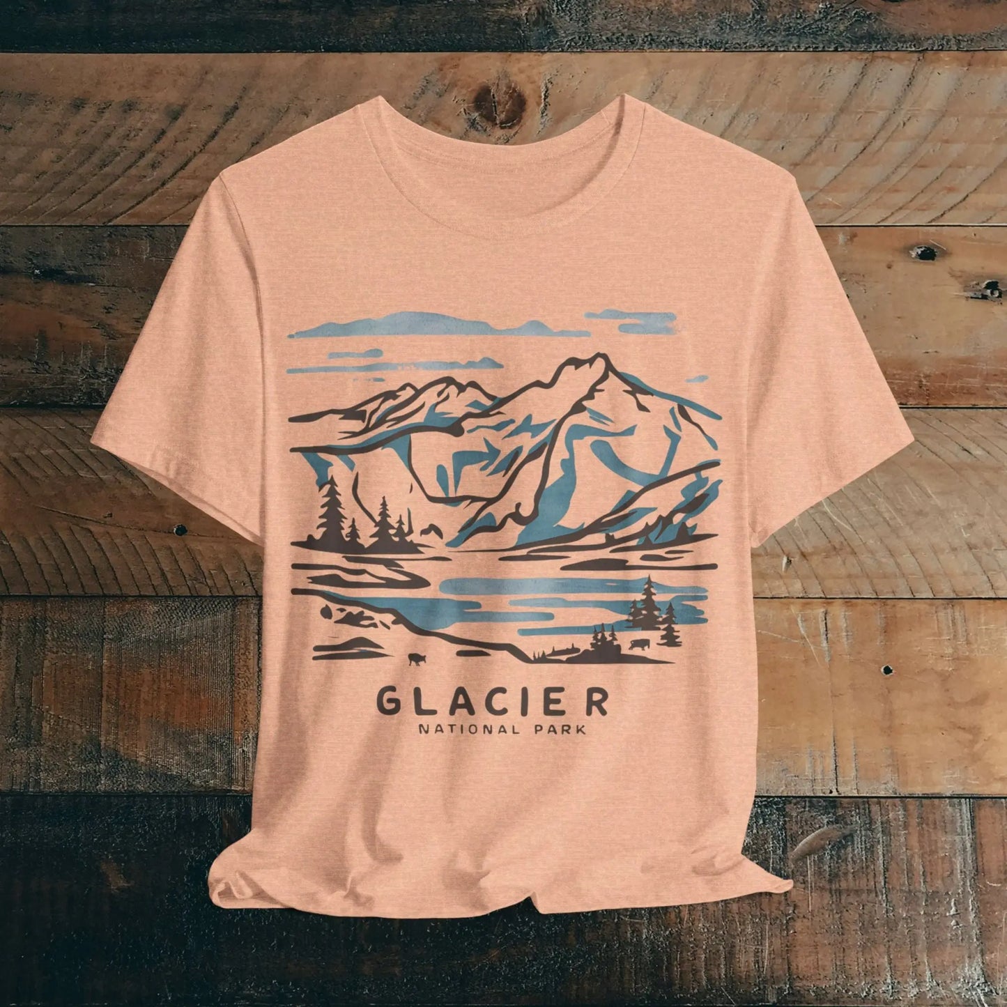 Glacier National Park Unisex Fit Soft T-Shirt Watercolor Line Art - Park Service Apparel