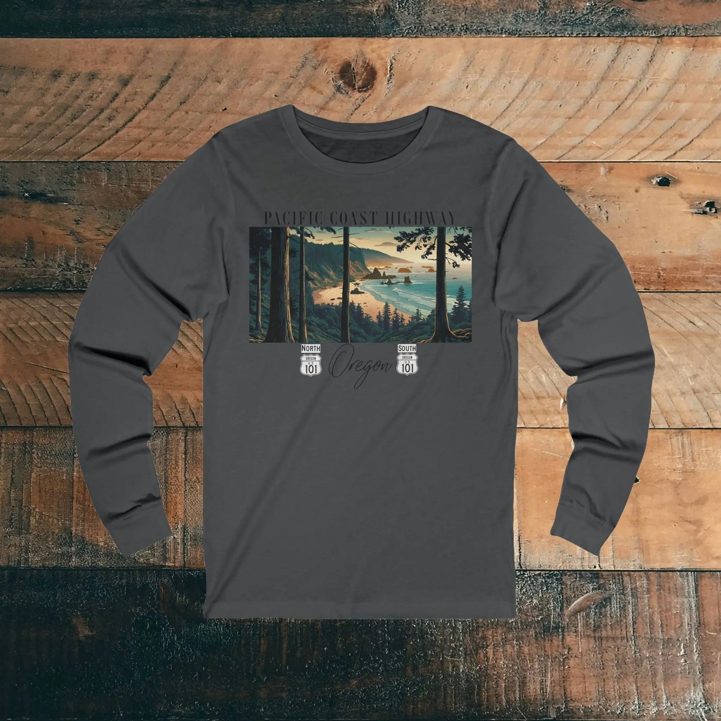 Pacific Coast Highway Oregon Shore Unisex Fit Long Sleeve T-shirt Highway 101 - Park Service Apparel