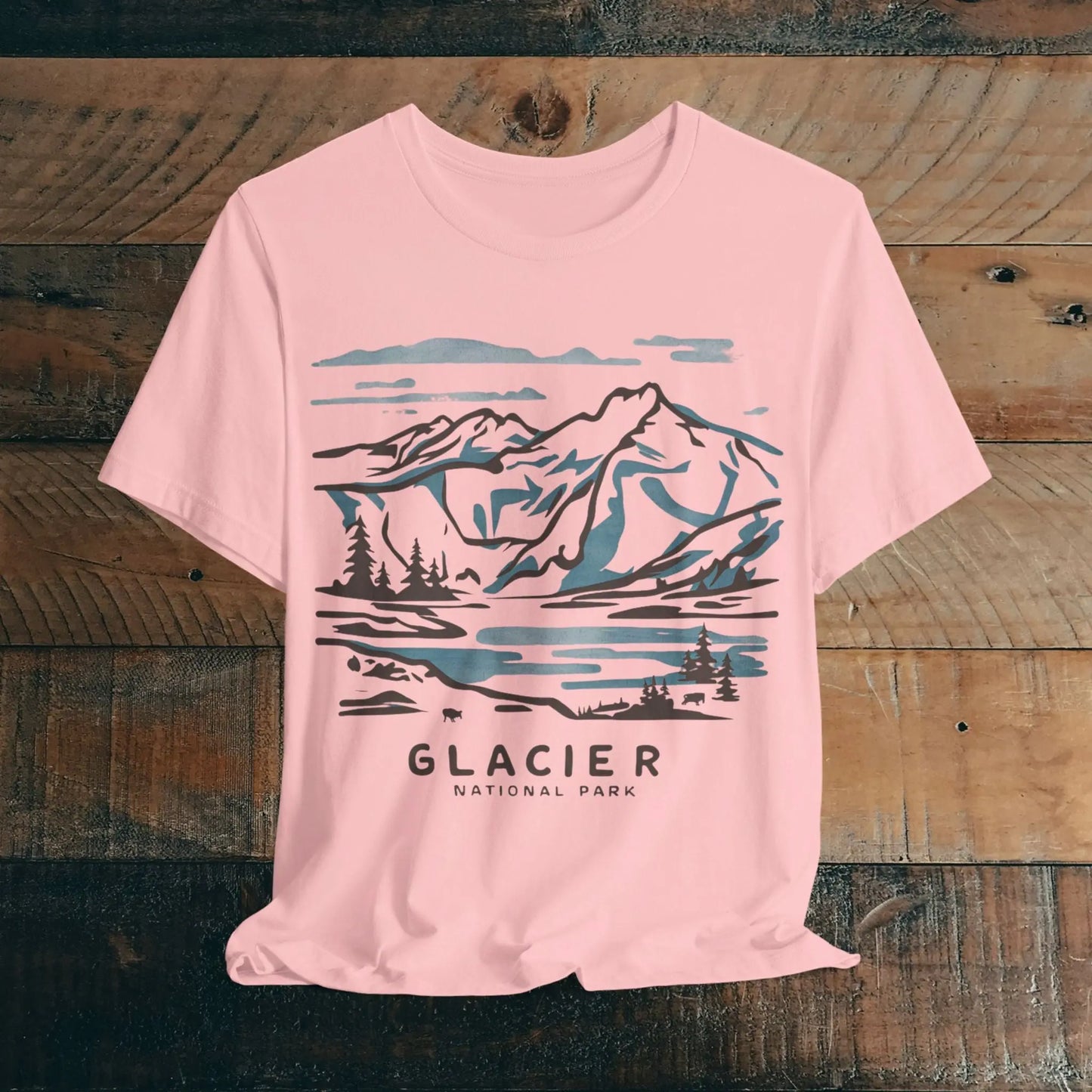 Glacier National Park Unisex Fit Soft T-Shirt Watercolor Line Art - Park Service Apparel
