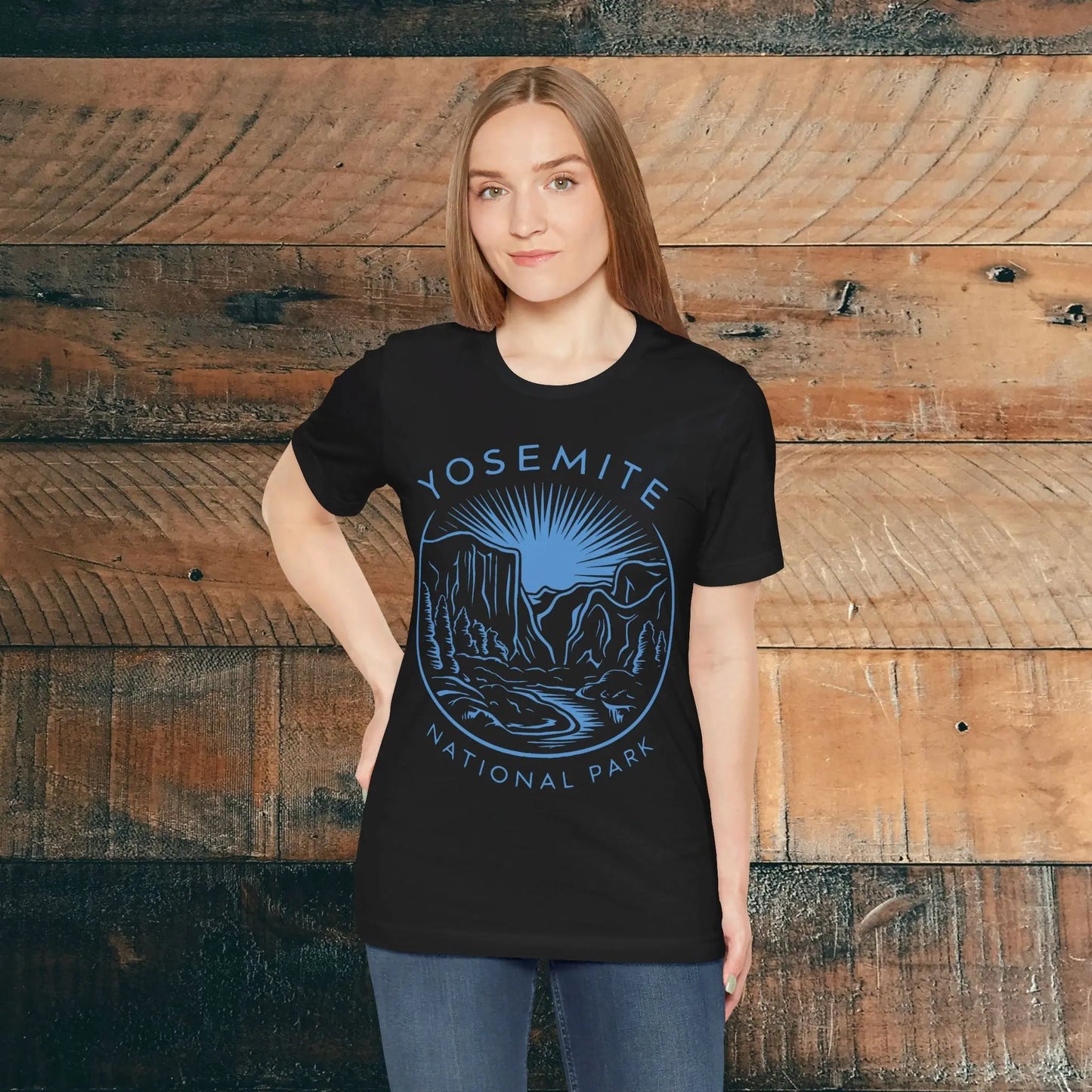 Yosemite National Park Unisex Fit Soft T-Shirt Blue Valley Line Art - Park Service Apparel