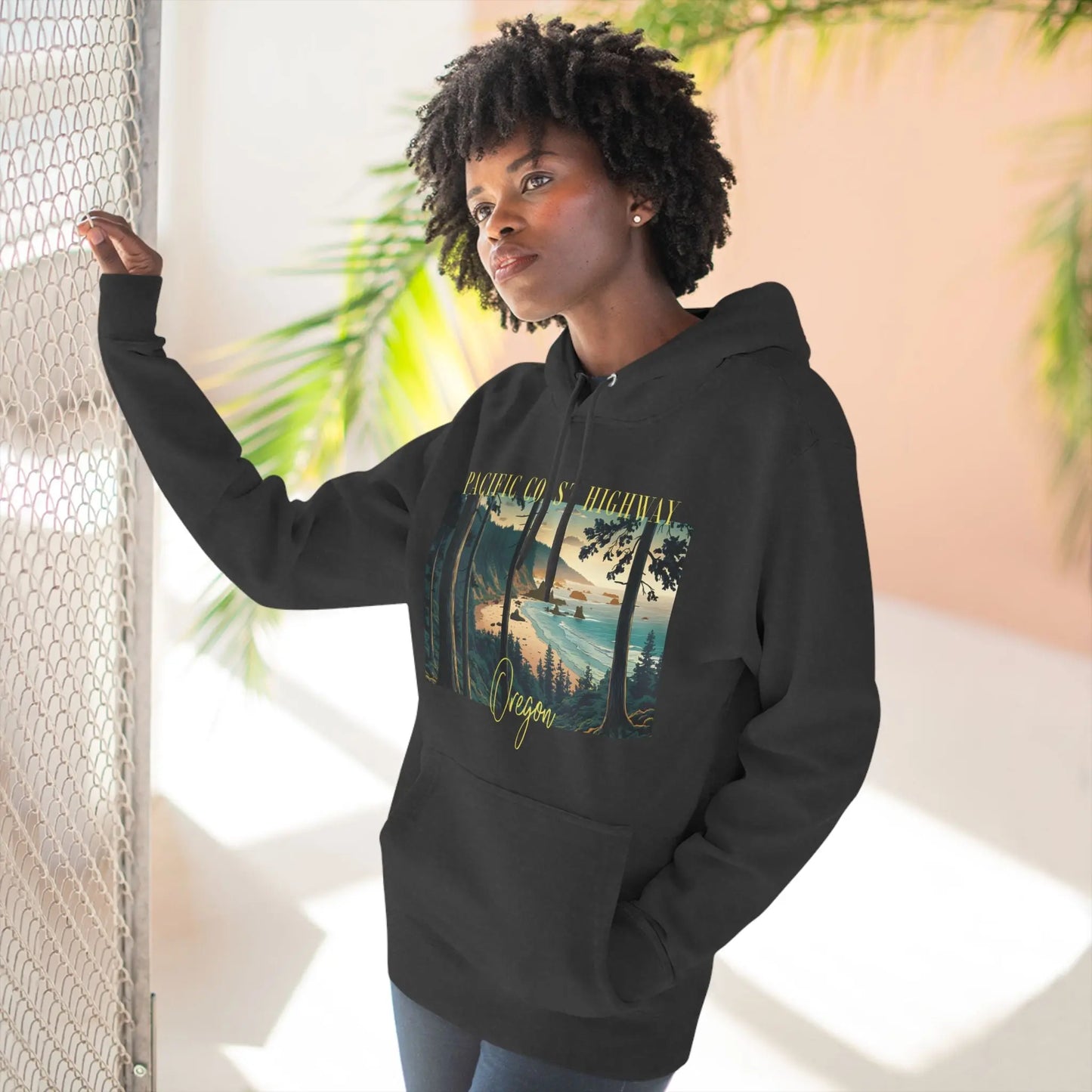 Pacific Coast Highway Oregon Shore Large Print Unisex Fit Fleece Hoodie Dark Colors - Park Service Apparel