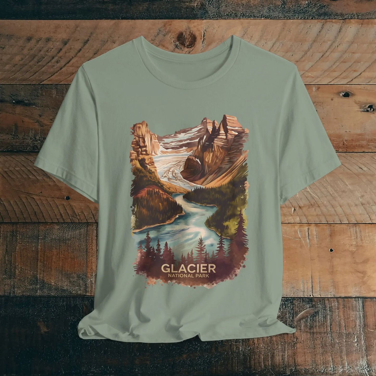 Glacier National Park Unisex Fit Soft T-Shirt Fall Colors Watercolor Style - Park Service Apparel