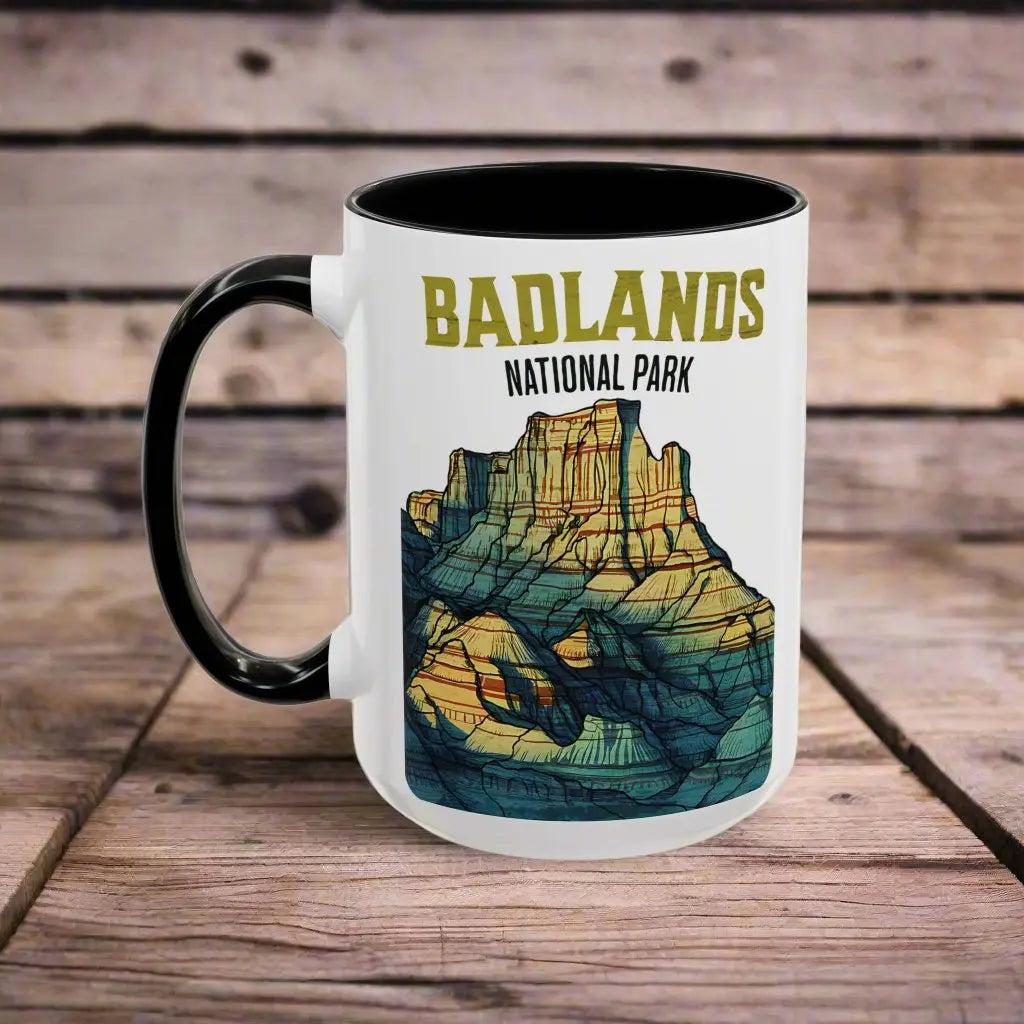 Badlands National Park Accent Coffee Mug 11oz 15oz Blue Black Pink Red Outdoor Inspired Ceramic Mug - Park Service Apparel