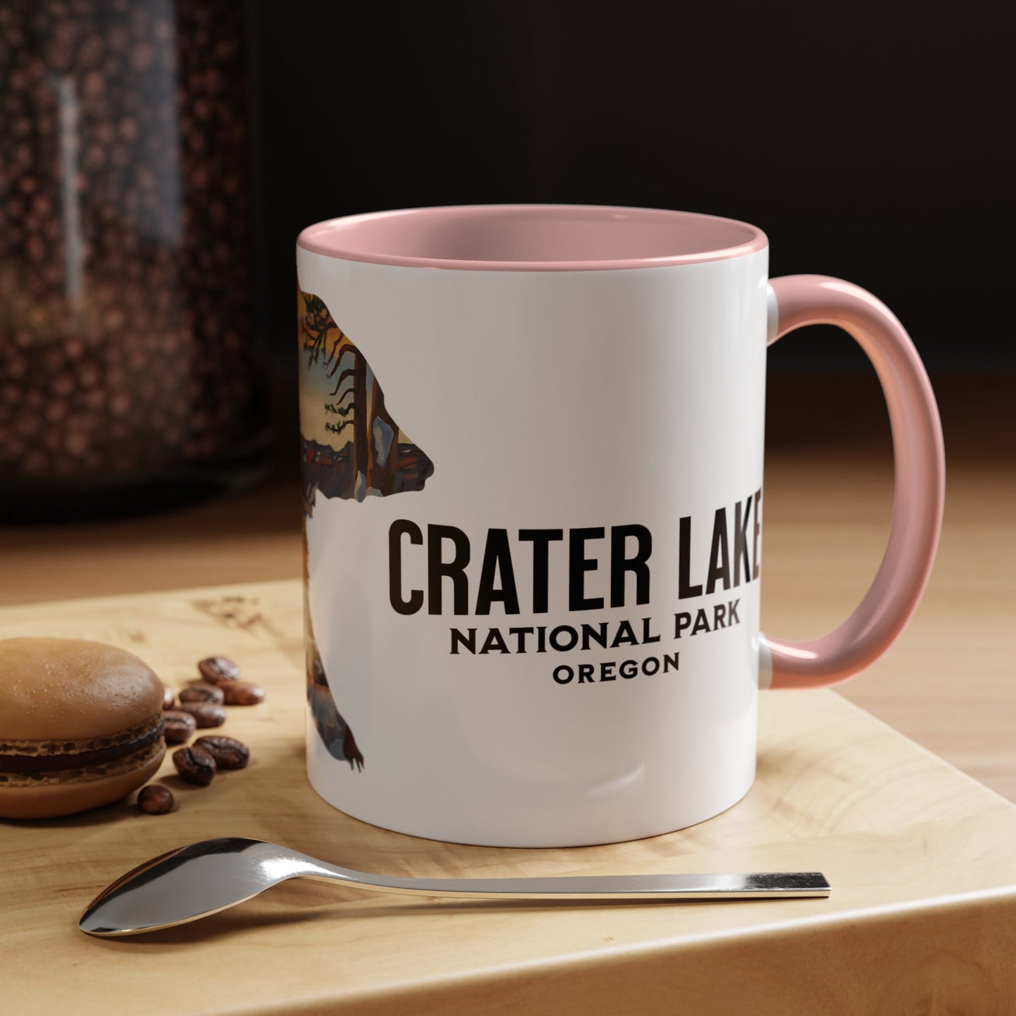 Crater Lake Accent Coffee Mug 11oz 15oz National Park Oregon Blue Black Pink Red Outdoor Inspired Printify