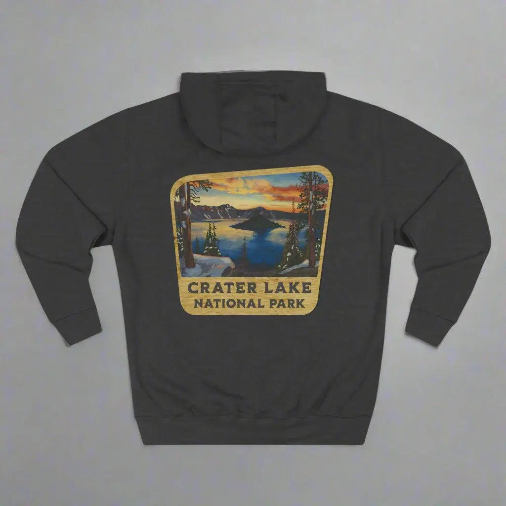 Crater Lake National Park Unisex Fit Fleece Hoodie Scenic View Graphic Wooden Mountain Sign - Park Service Apparel
