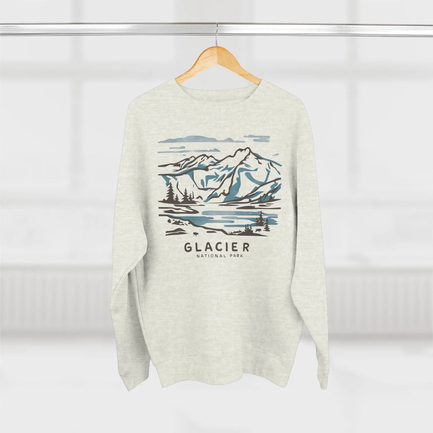 Glacier National Park Unisex Fit Crewneck Sweatshirt Water Color Line Art - Park Service Apparel