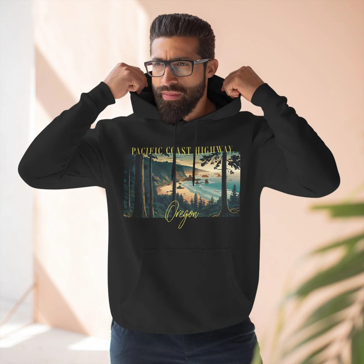 Pacific Coast Highway Oregon Shore Large Print Unisex Fit Fleece Hoodie Dark Colors - Park Service Apparel