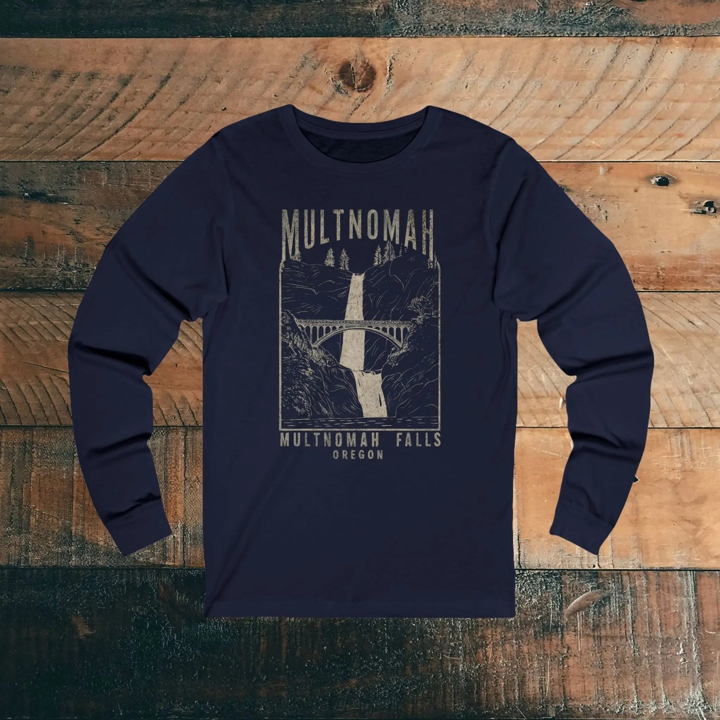 Multnomah Falls Rustic Unisex Fit Long Sleeve T-shirt - Park Service Apparel