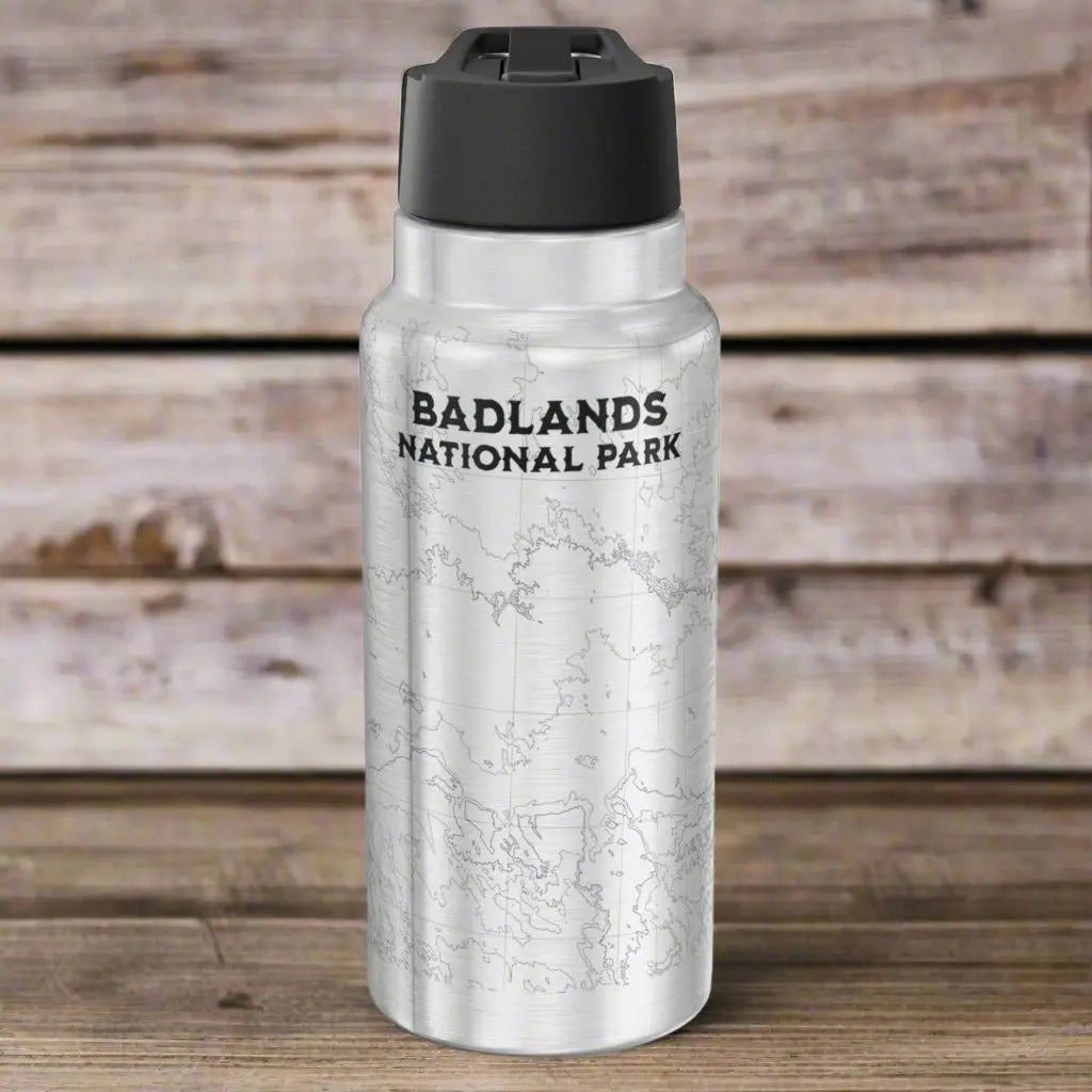 Badlands National Park Topographic Insulated Water Bottle Tumbler 32oz USGS South Dakota Map Print - Park Service Apparel