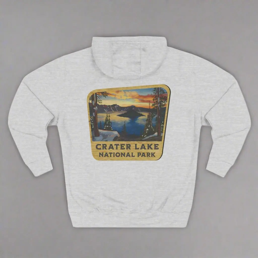 Crater Lake National Park Unisex Fit Fleece Hoodie Scenic View Graphic Wooden Mountain Sign - Park Service Apparel