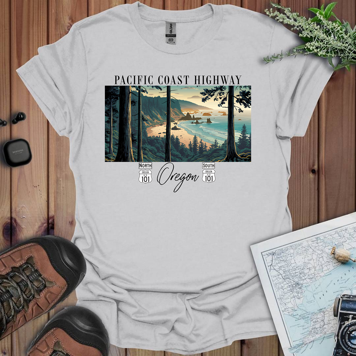 Highway 101 Oregon Coast Pacific Coast Highway Unisex Fit Soft T-Shirt Printify