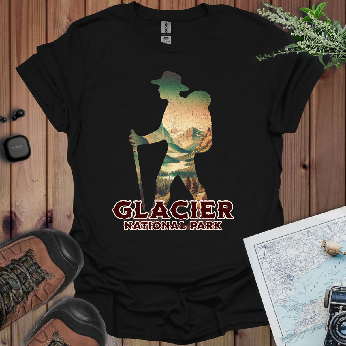 Glacier National Park Hiker Unisex Fit Soft T-Shirt Printify