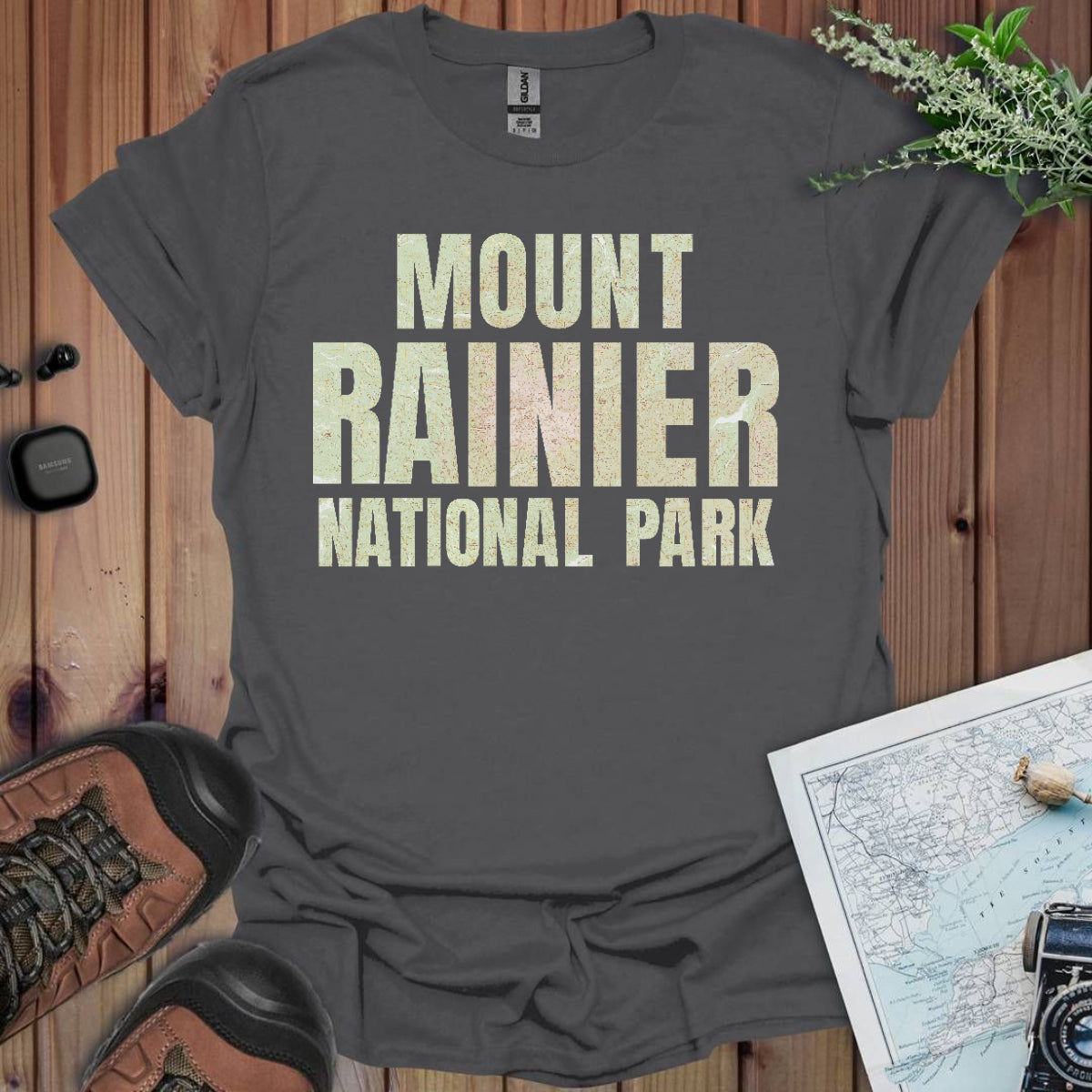 Mount Rainier Topographic Map National Park Unisex Fit Soft T-Shirt Printify