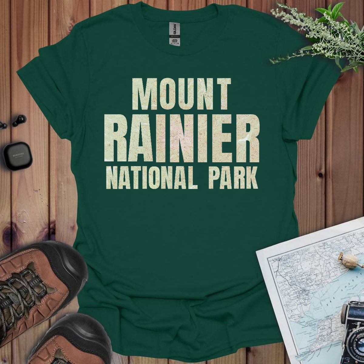 Mount Rainier Topographic Map National Park Unisex Fit Soft T-Shirt Printify