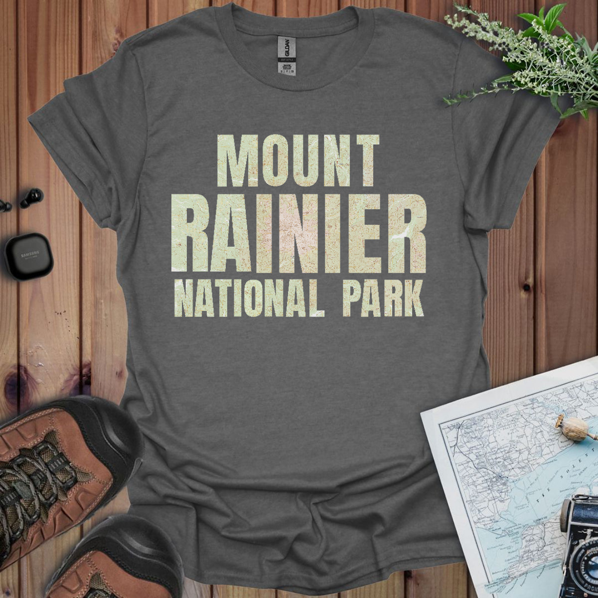Mount Rainier Topographic Map National Park Unisex Fit Soft T-Shirt Printify