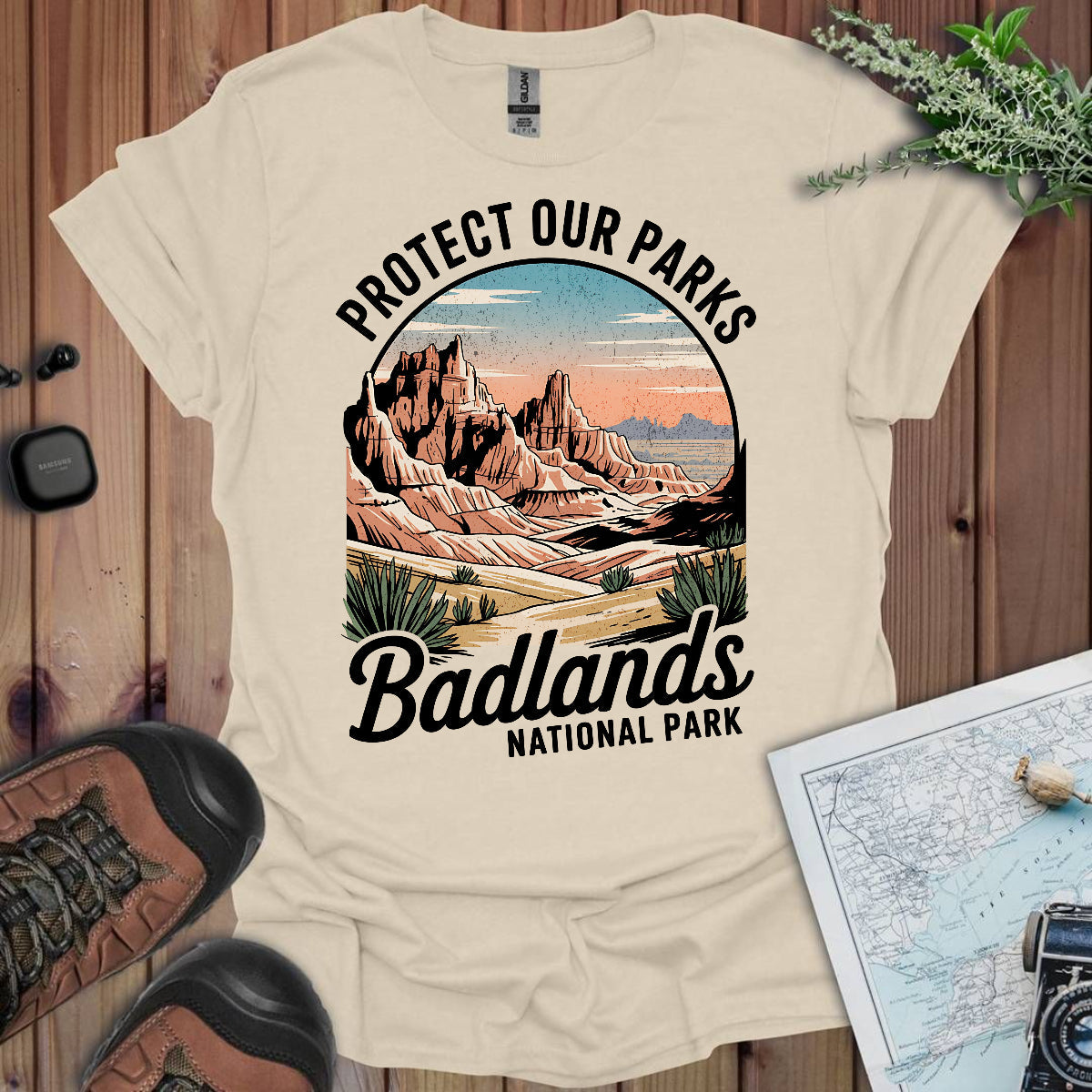 Vintage Badlands Protect Our Parks Unisex Fit Soft T-Shirt Printify