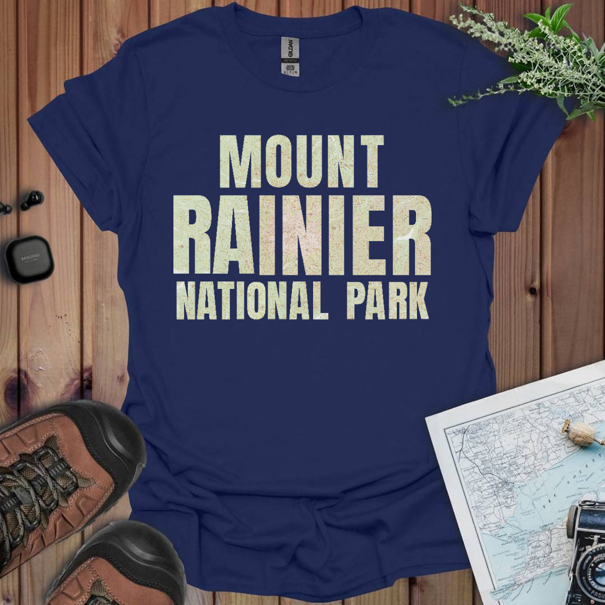 Mount Rainier Topographic Map National Park Unisex Fit Soft T-Shirt Printify