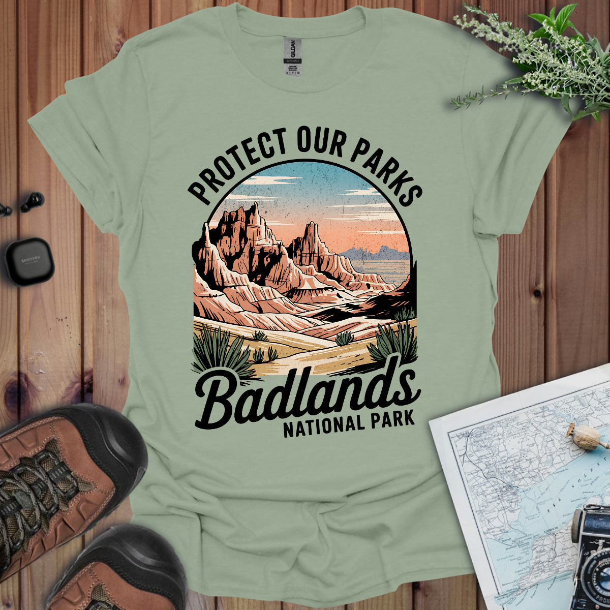 Vintage Badlands Protect Our Parks Unisex Fit Soft T-Shirt Printify