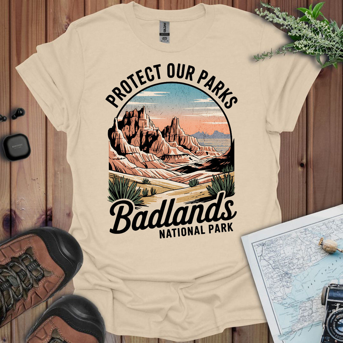 Vintage Badlands Protect Our Parks Unisex Fit Soft T-Shirt Printify