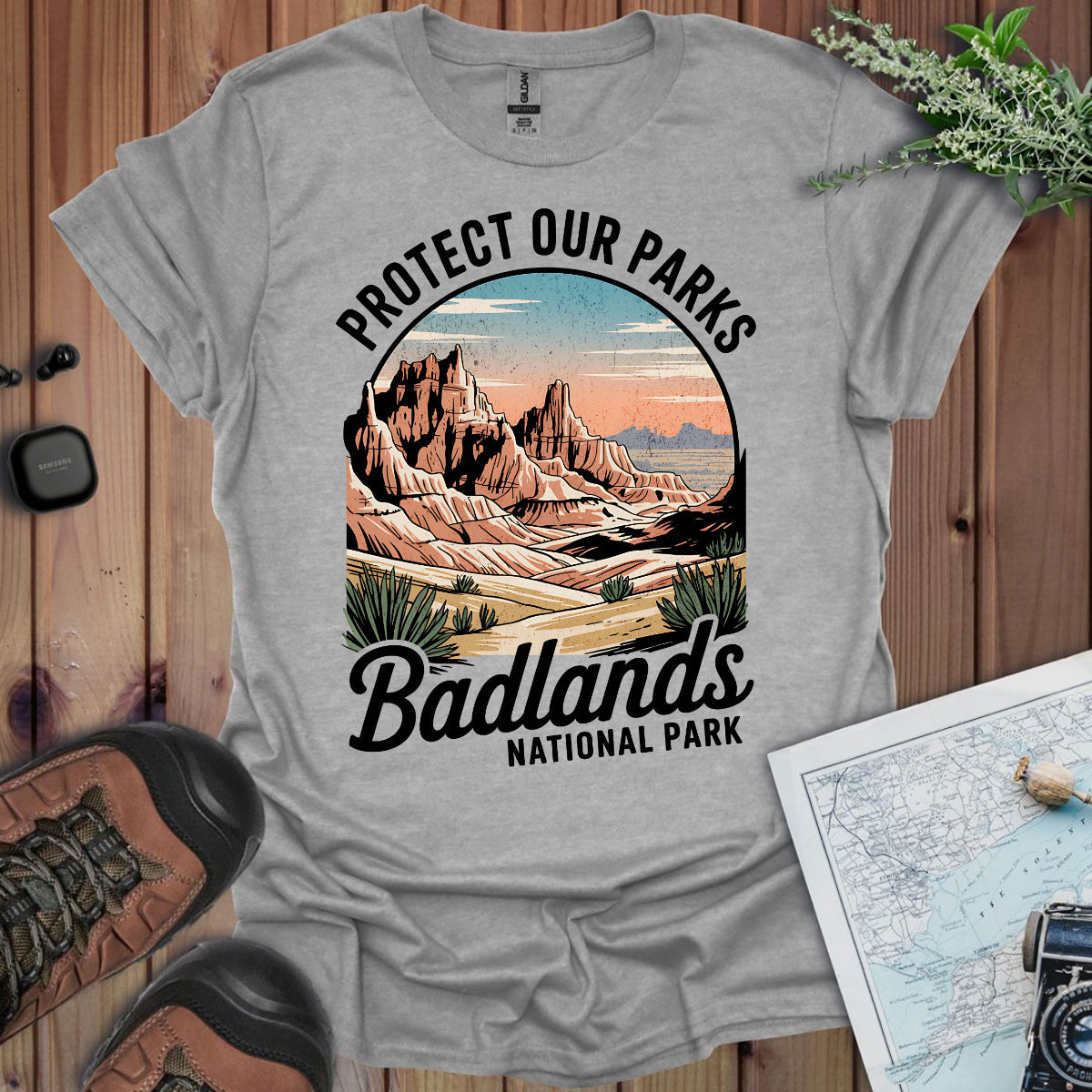 Vintage Badlands Protect Our Parks Unisex Fit Soft T-Shirt Printify
