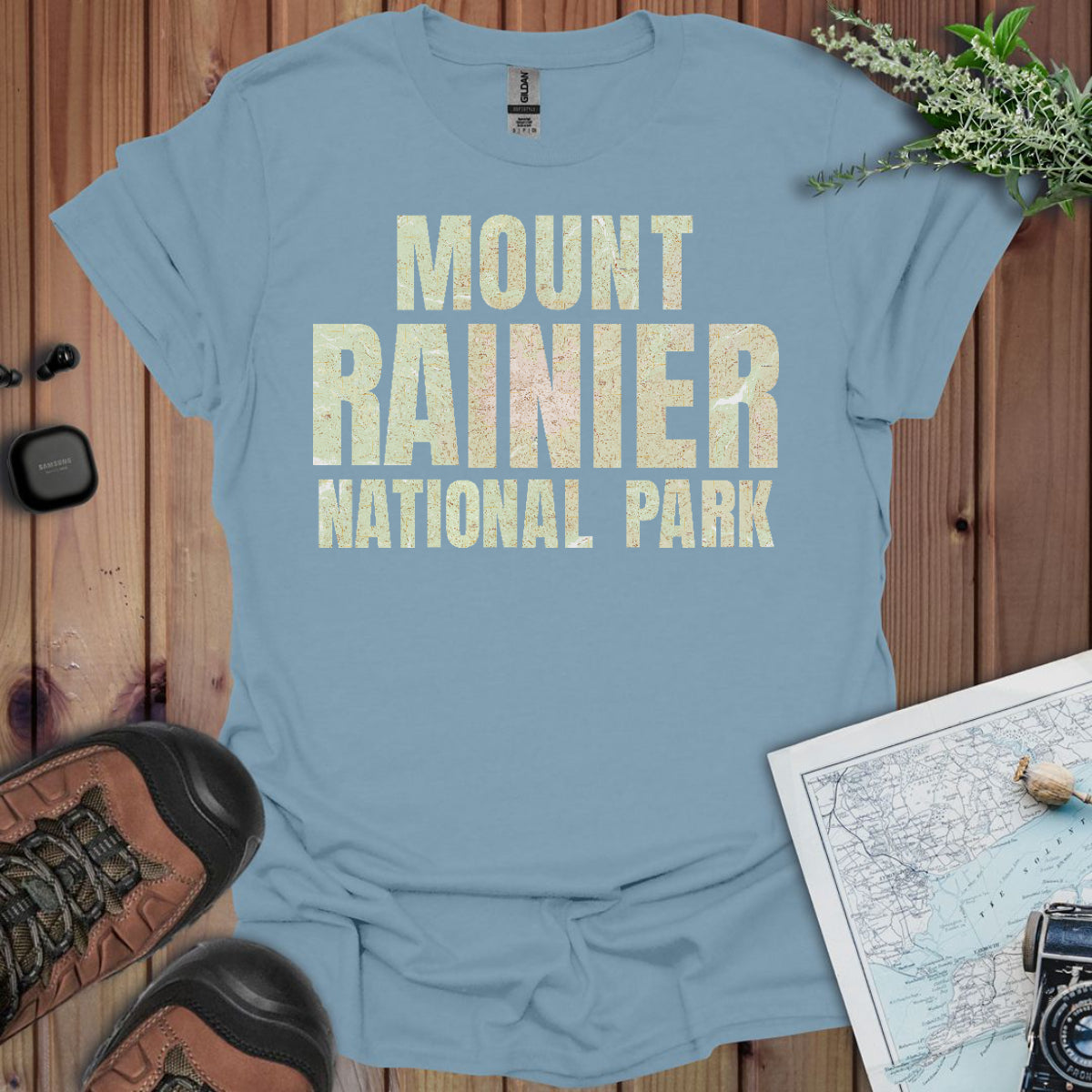 Mount Rainier Topographic Map National Park Unisex Fit Soft T-Shirt Printify