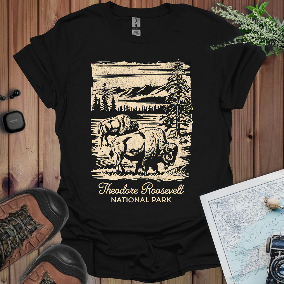 Theodore Roosevelt National Park Unisex Fit Soft T-Shirt Rustic Western Buffalo Printify