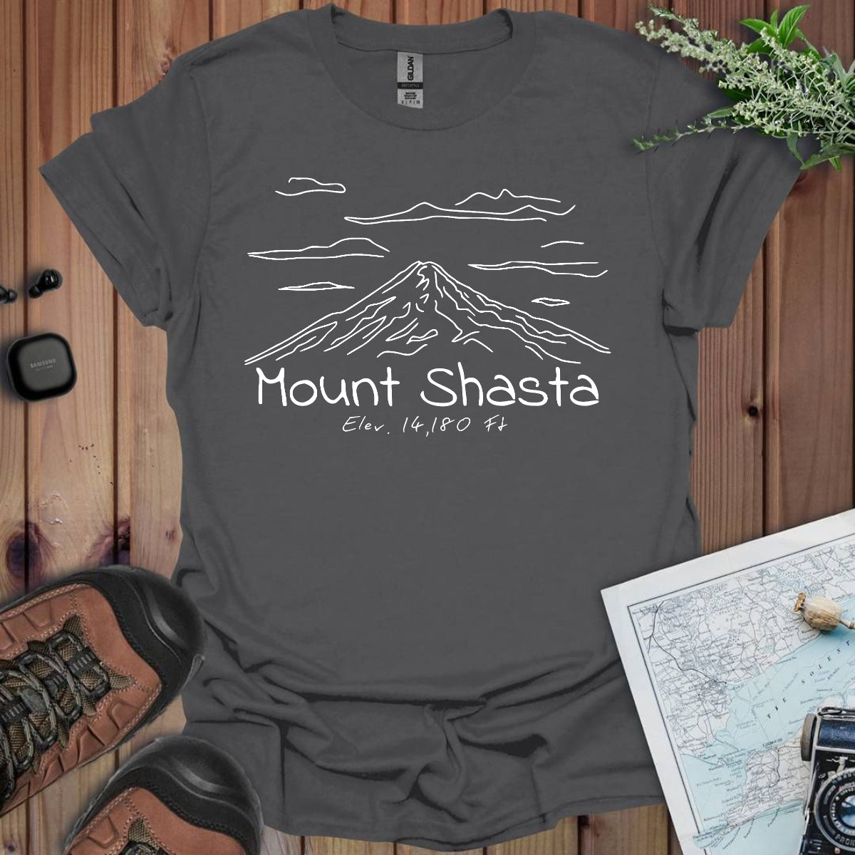 Mount Shasta Unisex Fit Soft T- Shirt Line Art Printify