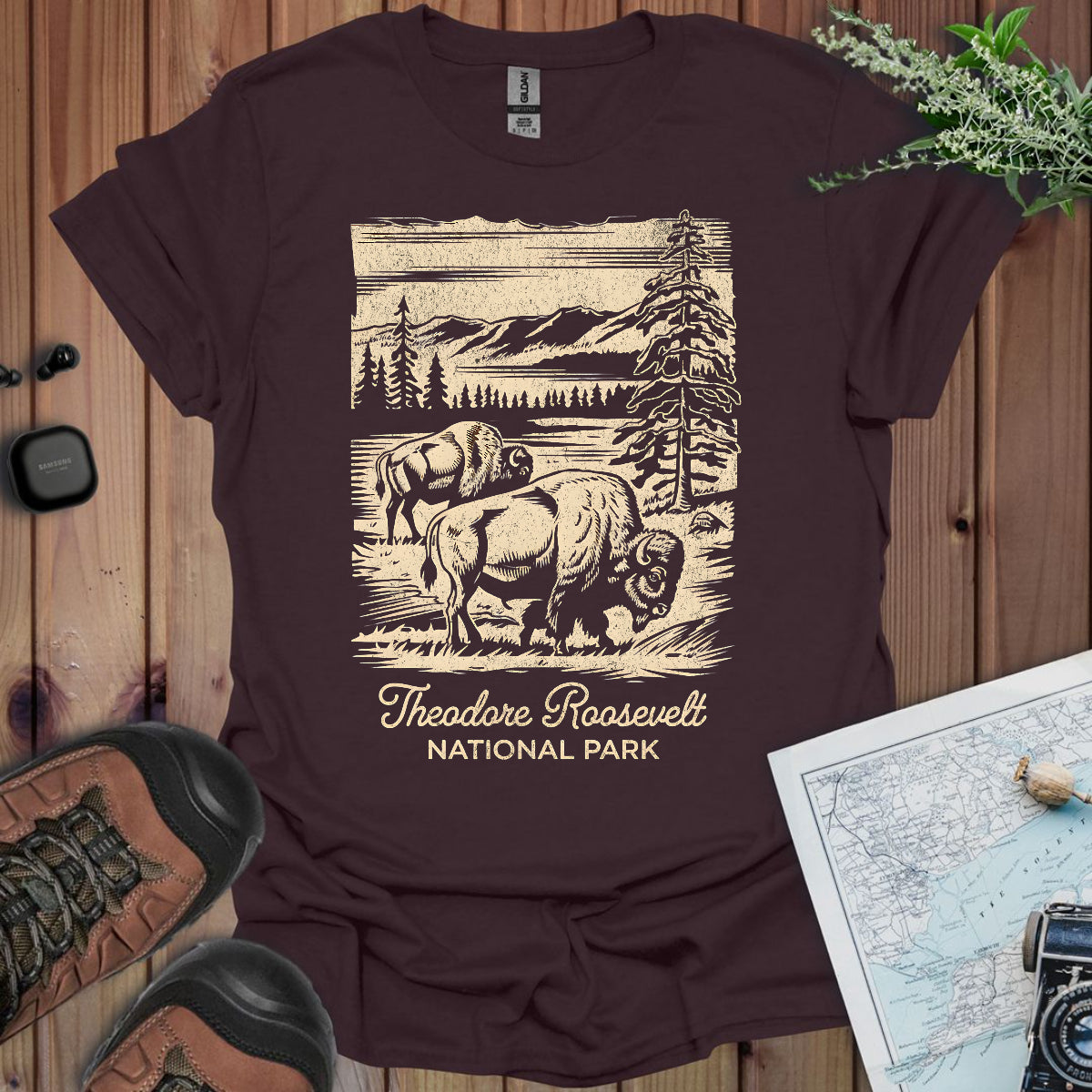Theodore Roosevelt National Park Unisex Fit Soft T-Shirt Rustic Western Buffalo Printify