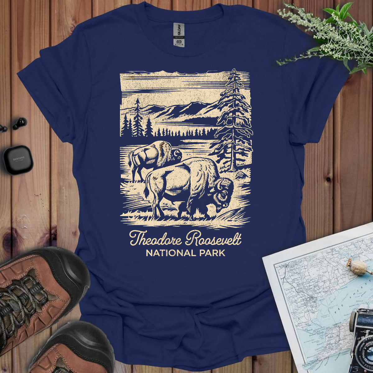 Theodore Roosevelt National Park Unisex Fit Soft T-Shirt Rustic Western Buffalo Printify