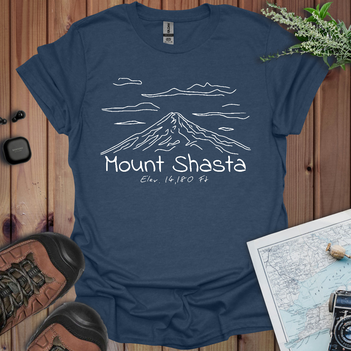 Mount Shasta Unisex Fit Soft T- Shirt Line Art Printify