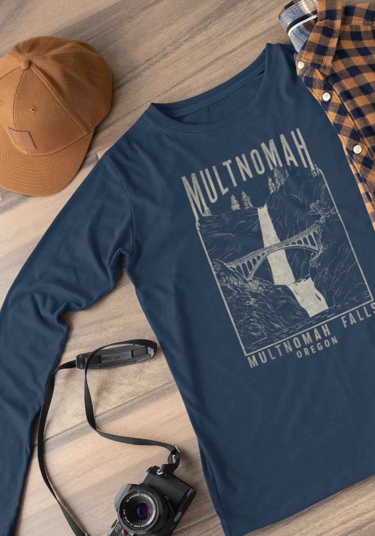 Multnomah Falls Rustic Unisex Fit Long Sleeve T-shirt - Park Service Apparel