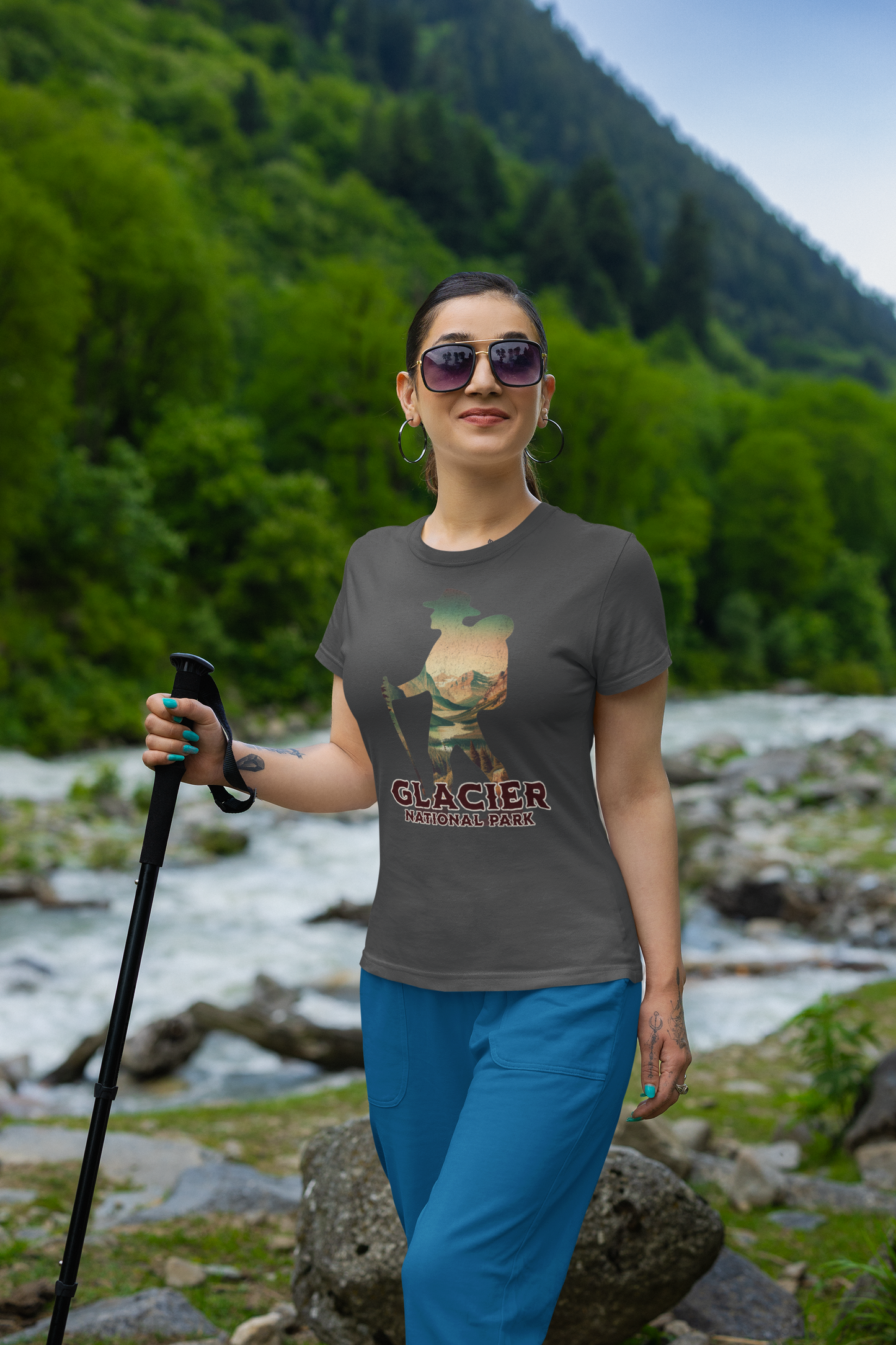Glacier National Park Hiker Unisex Fit Soft T-Shirt Printify