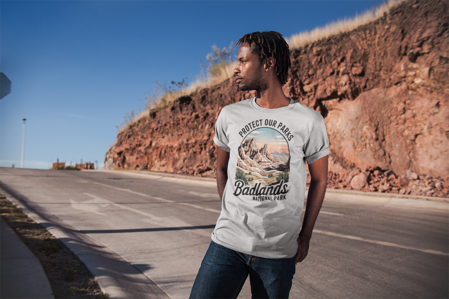 Vintage Badlands Protect Our Parks Unisex Fit Soft T-Shirt Printify