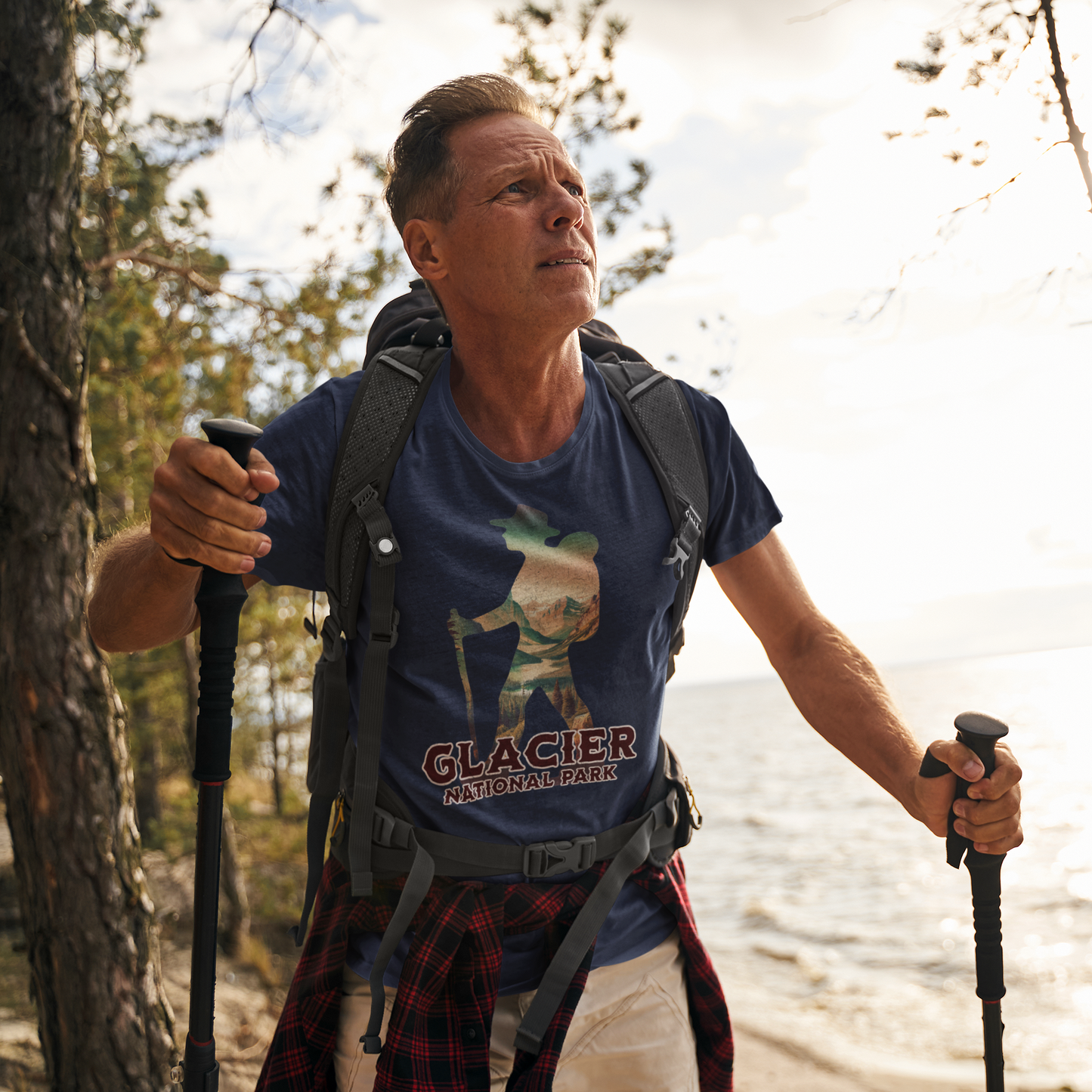 Glacier National Park Hiker Unisex Fit Soft T-Shirt Printify