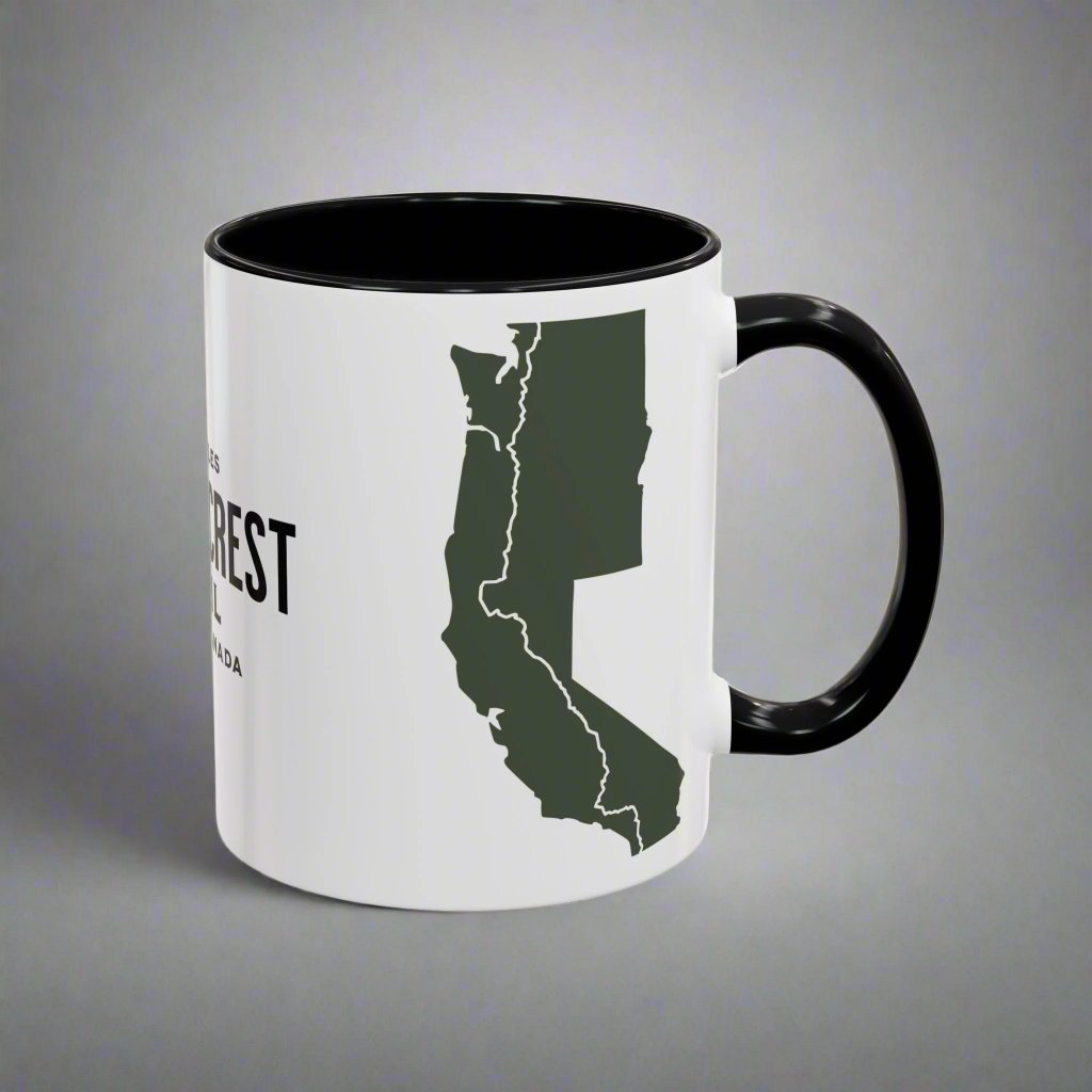 Pacific Crest Trail Classic Trail Marker Accent Coffee Mug 11oz, 15oz Blue Black Pink Red Navy Mexico To Canada Map Printify