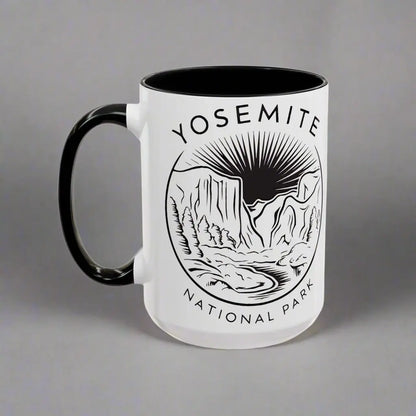 Yosemite National Park Line Art Accent Coffee Mug 11oz 15oz Blue Black Pink Red - Park Service Apparel