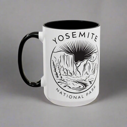 Yosemite National Park Line Art Accent Coffee Mug 11oz 15oz Blue Black Pink Red - Park Service Apparel