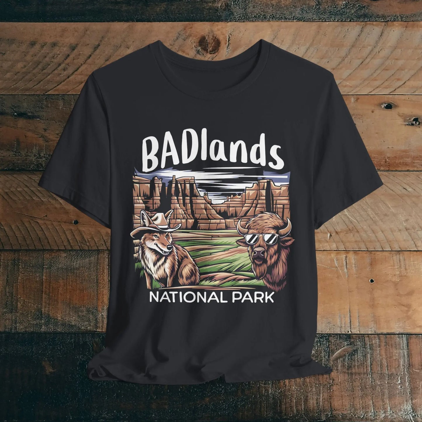 Bad Badlands National Park Unisex Fit Soft T-shirt Buffalo Coyote - Park Service Apparel