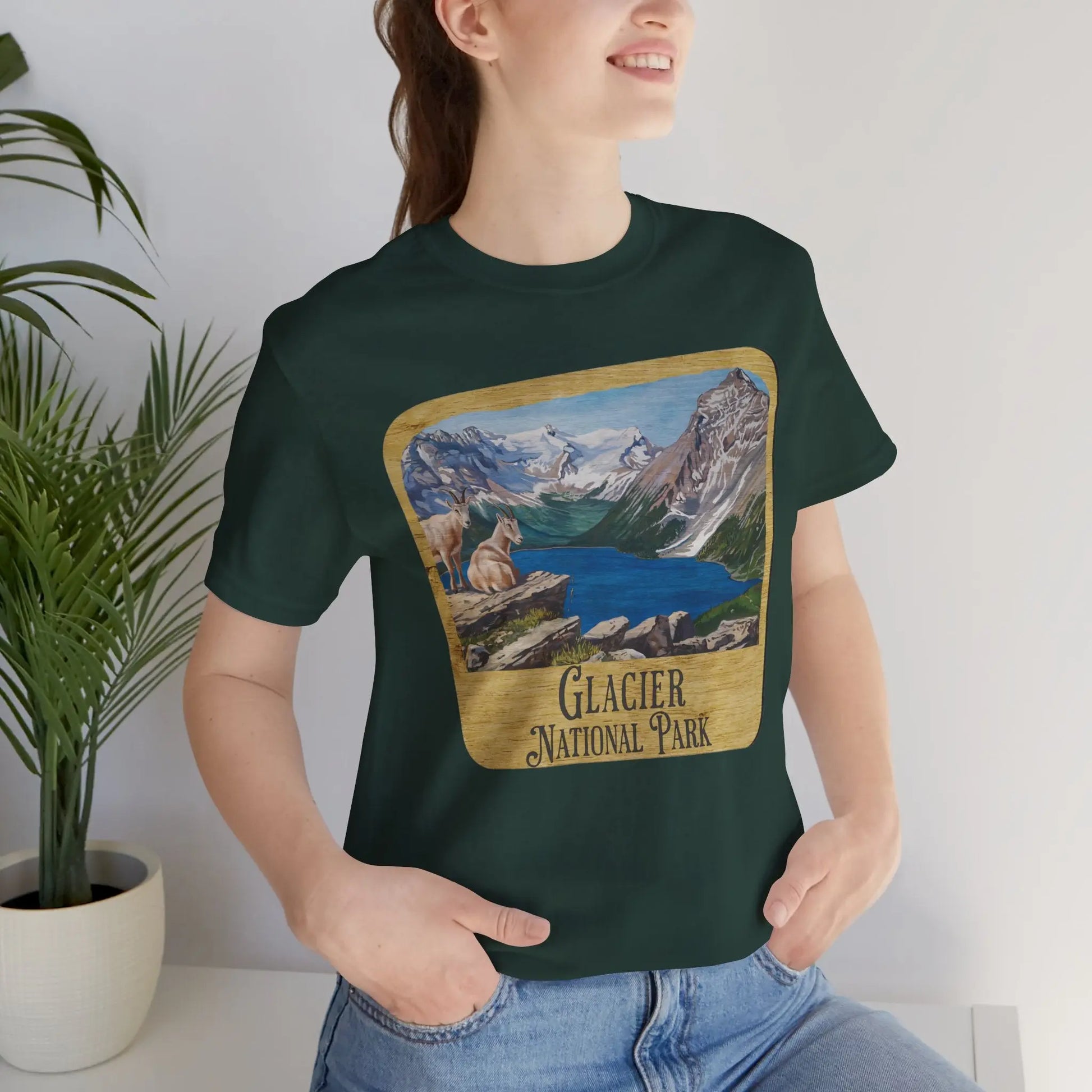 Glacier National Park Unisex Fit Short Sleeve T-Shirt Wood Sign - Park Service Apparel