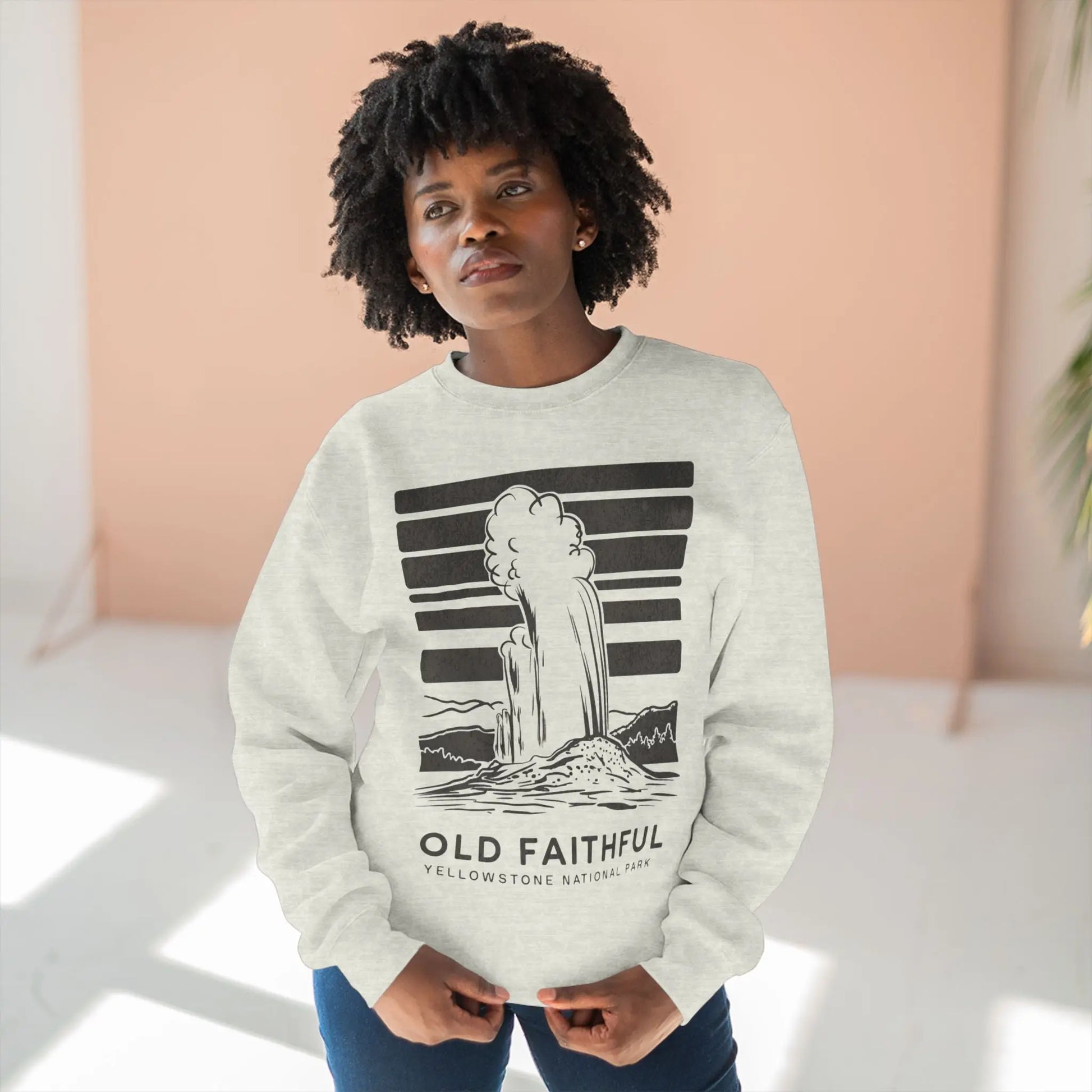 Yellowstone National Park Old Faithful Unisex Fit Crewneck Sweatshirt Wood Sign Lake View - Park Service Apparel