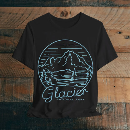 Glacier National Park Unisex Fit Soft T-Shirt Big Snow Blue Line Art - Park Service Apparel