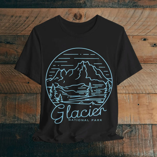Glacier National Park Unisex Fit Soft T-Shirt Big Snow Blue Line Art - Park Service Apparel