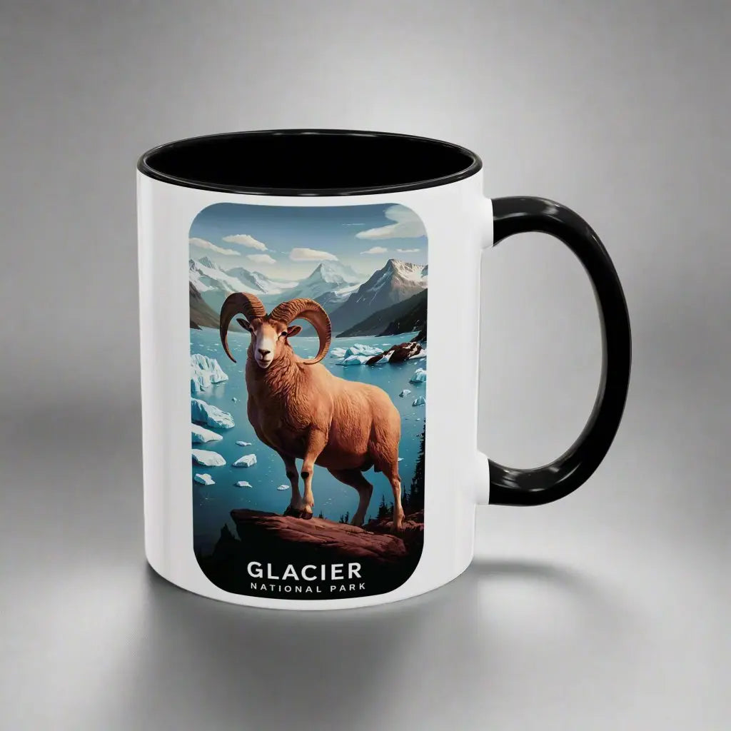 Glacier National Park Big Horned Sheep Scenic Coffee Mug 11oz 15oz Blue Black Pink Red - Park Service Apparel