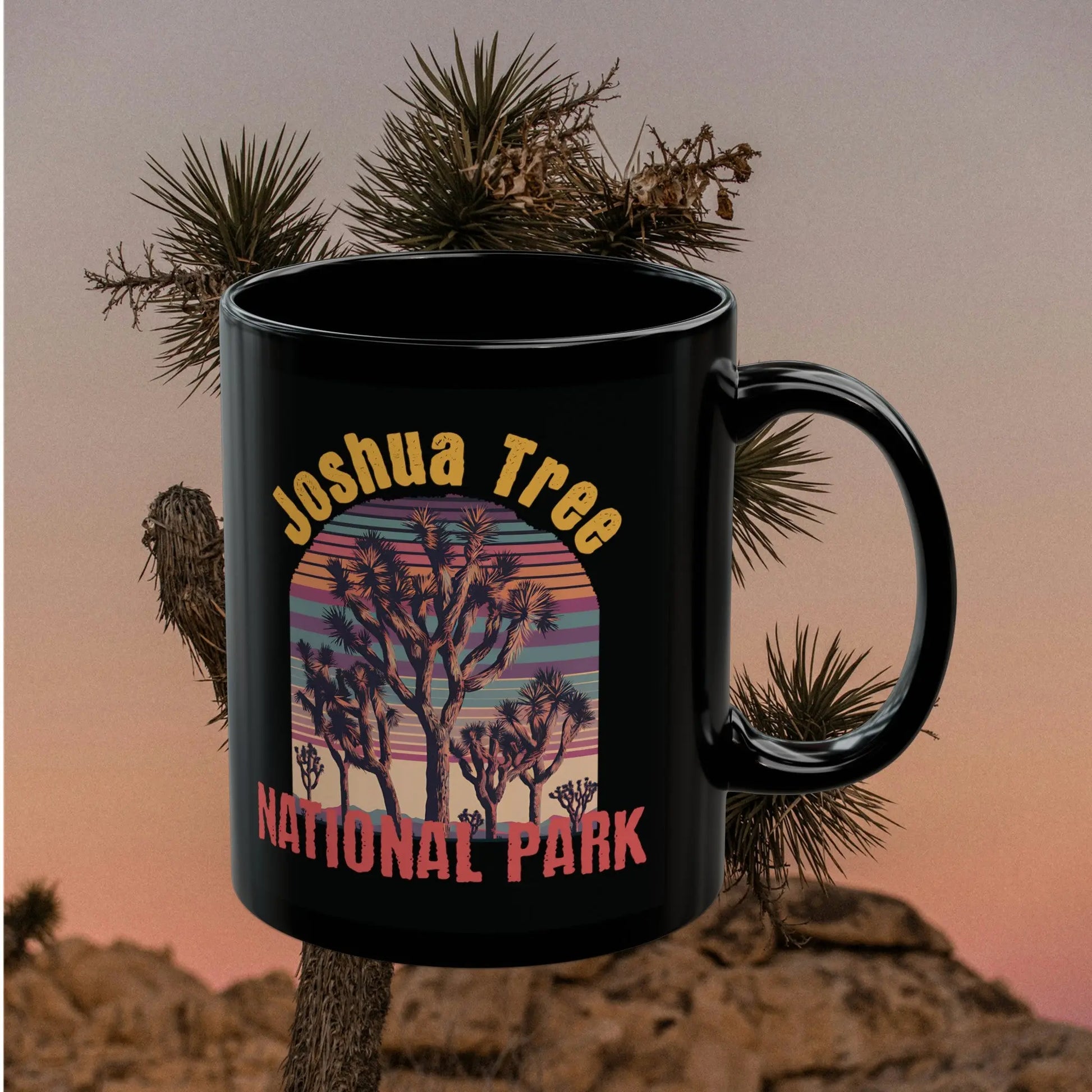 Joshua Tree National Park Retro Colorful Black Mug (11oz, 15oz) Coffee Tea Cup - Park Service Apparel