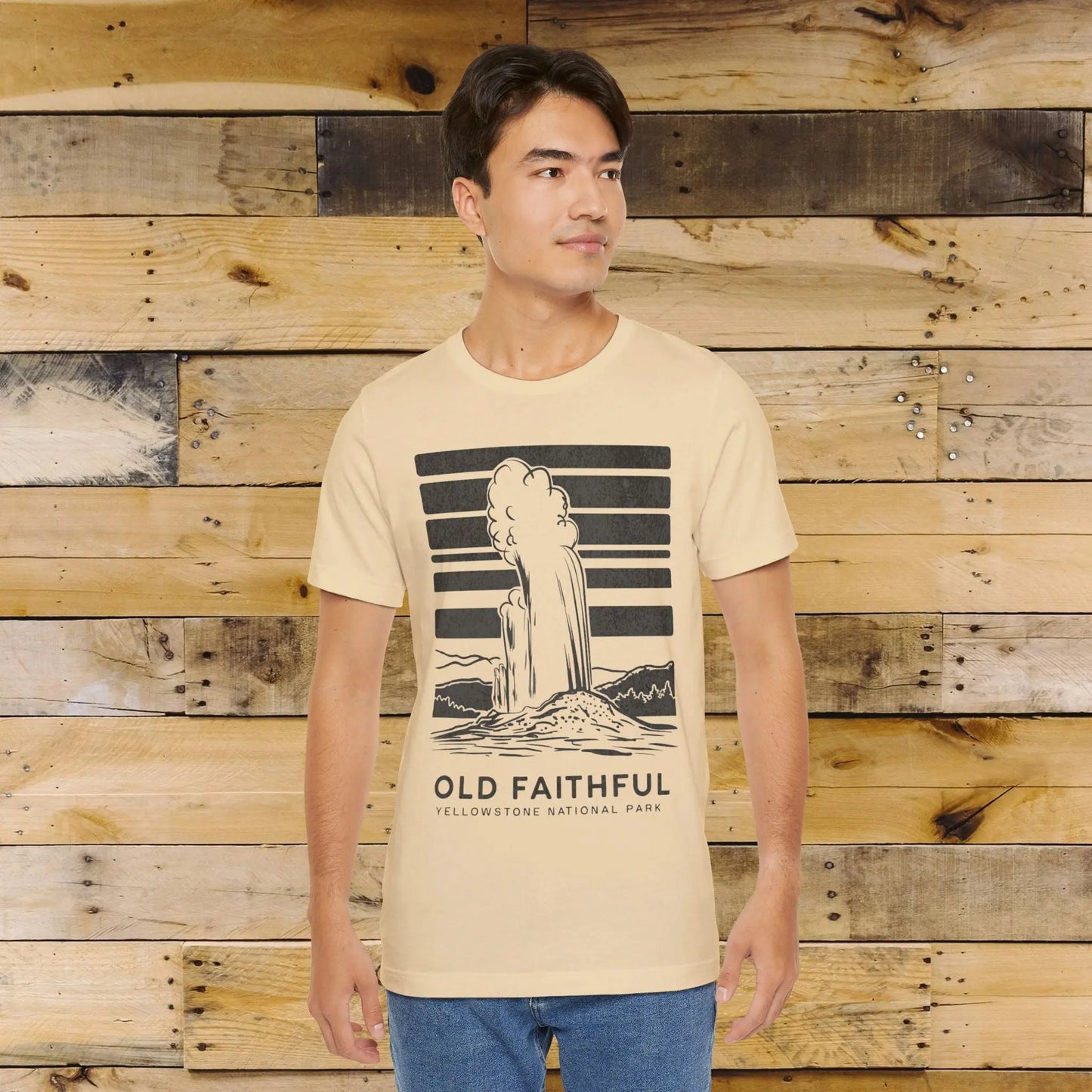 Yellowstone National Park Unisex Fit Soft T-Shirt Old Faithful Eruption Distressed - Park Service Apparel