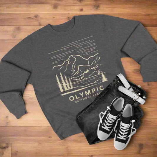 Olympic National Park Unisex Fit Crewneck Sweatshirt Coastal Line Art - Park Service Apparel