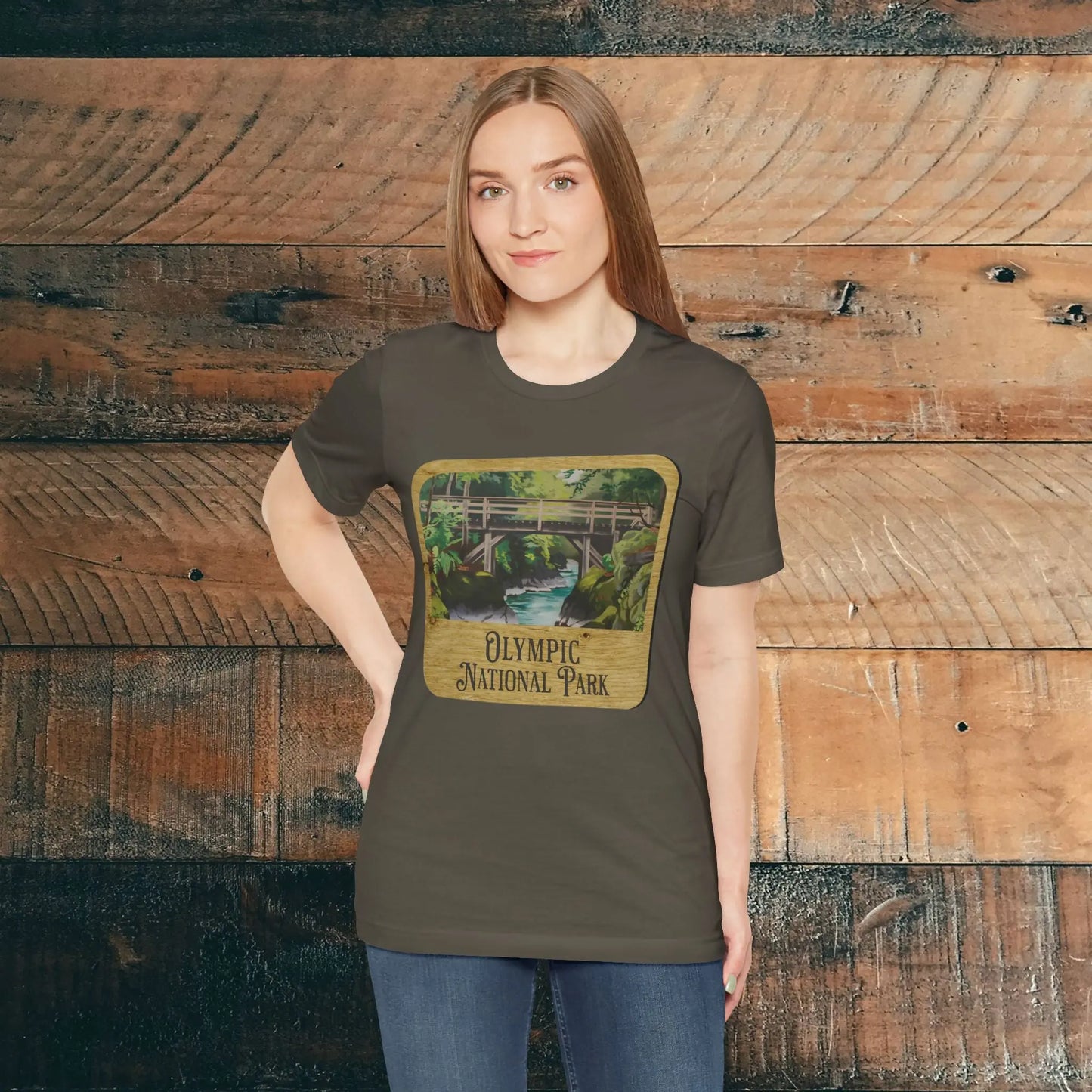 Olympic National Park Unisex Fit Short Sleeve T-Shirt Wood Sign - Park Service Apparel