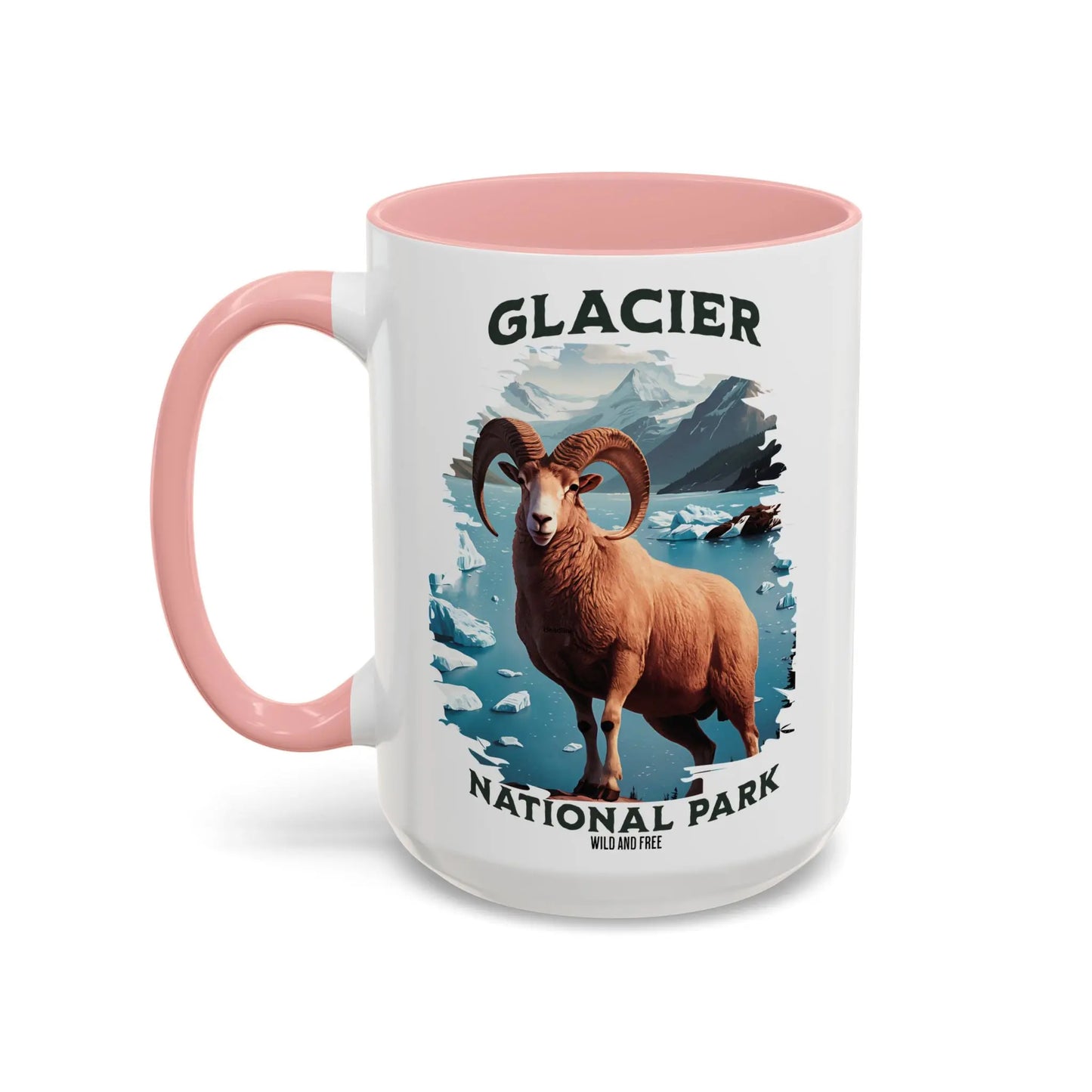 Glacier National Park Big Horned Sheep Accent Coffee Mug 11oz 15oz Blue Black Pink Red - Park Service Apparel