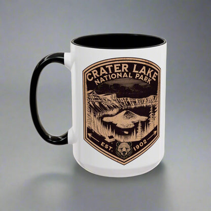 Crater Lake Accent Coffee Mug 11oz 15oz National Park Scenic Bear Shield Oregon Printify